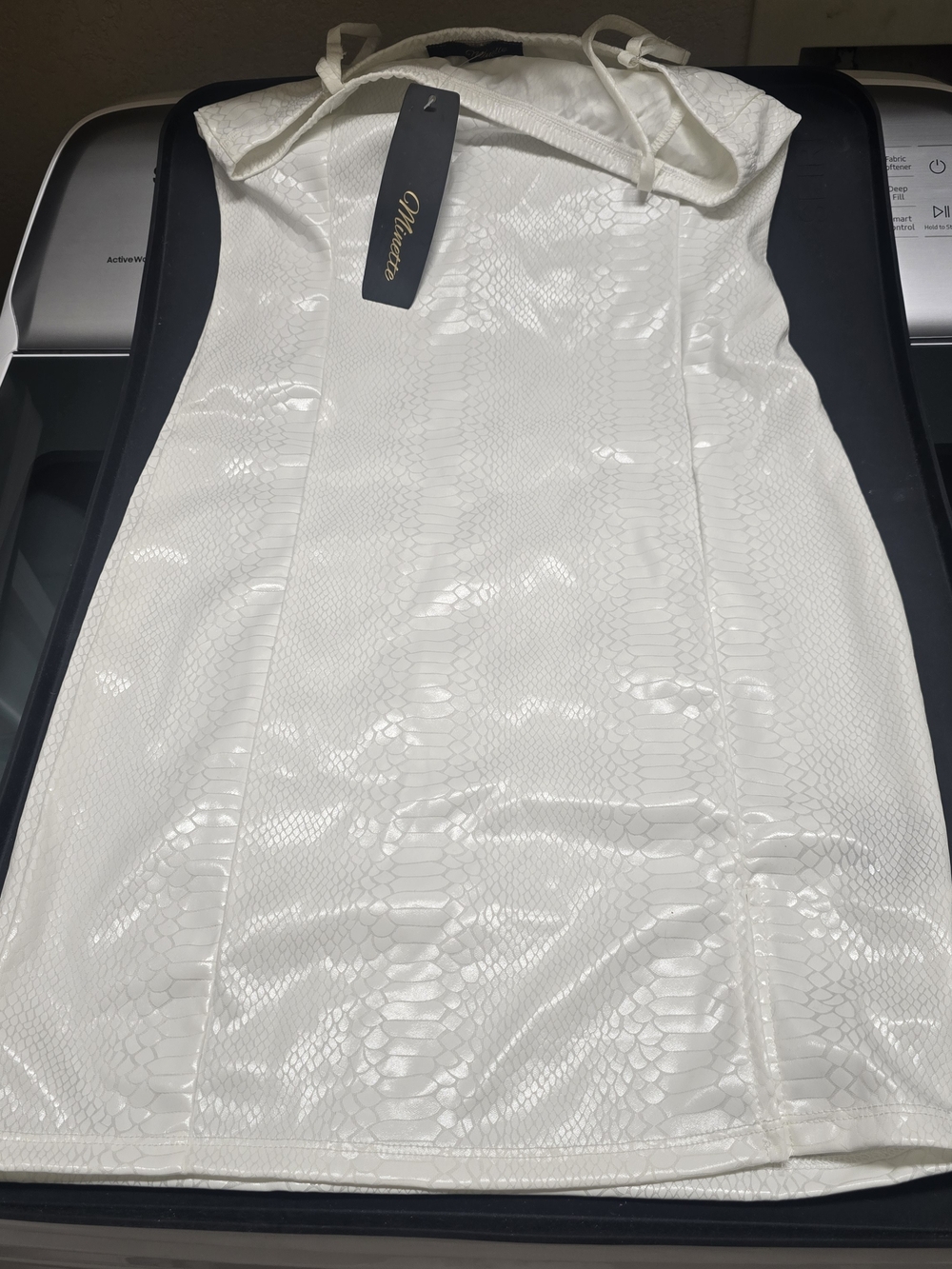 Minette White Mini Dress with Textured Snake Pattern